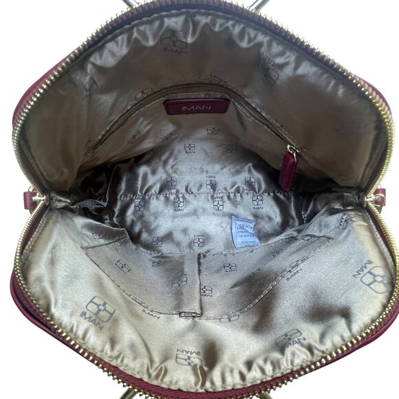 Iman Women’s Burgundy/Red Faux Leather Plaid Gold Ring Handles Crossbody Tote - Picture 9 of 11